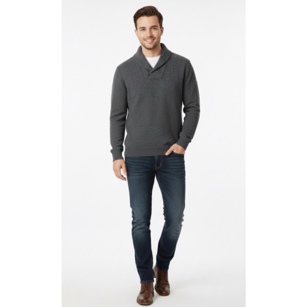 Banana Republic Mens Shawl Collar Merino Wool Gray Pullover Sweater Medium C1206